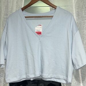 Zara Blue Boxy Crop Top 3/4 Sleeve